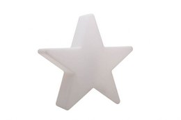 A large, white star-shaped floor lamp with a diameter of 60 cm. Available in white, red, and multiple lighting options including LED warm white, RGB LED, and solar.