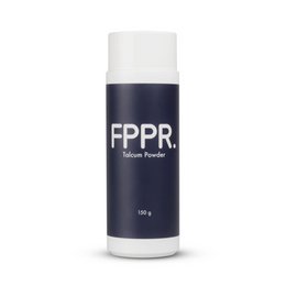 A white and black cylindrical container labeled "FPPR - Masturbator Maintenance Powder" for personal care products.