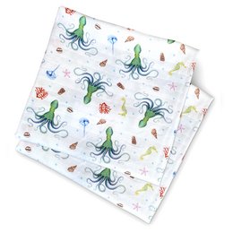 Soft, absorbent swaddle cloths featuring a playful octopus print in various colors. Ideal for wrapping newborns or using as a nursing cover, stroller blanket, or tummy time mat.