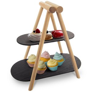 Tier Cake Stand Stone Wooden 2-Story 41x24x38.5 cm