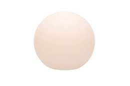 A round, white globe-shaped floor lamp with a diameter of 50 cm. Available in various color options including white, anthracite, stone, taupe, grey, and sand, with LED or solar power options.