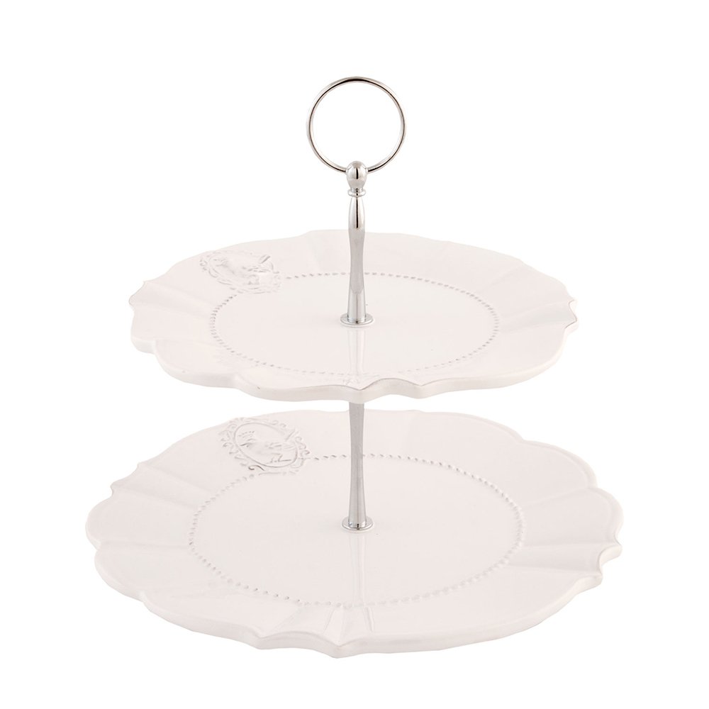 Etagère 2 laags 23 cm Beige Keramiek Taartplateau