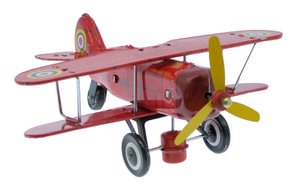 20 Cm Red Airplane with Keys - Mechanical Metal Item - Yesterday's Toy - Collector's Item