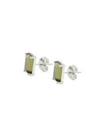Chocolate brown stud earrings with rectangular shape.
