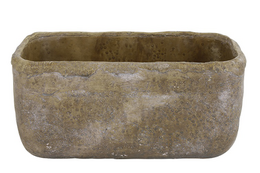 A rectangular, rustic-looking plant basket made of gray material, likely stone or concrete. The basket has a simple, minimalist design and appears to be suitable for holding small plants or greenery.