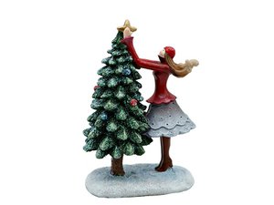 Dame met kerstboom van poly, 10x6,5x15cm