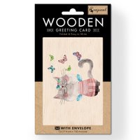 Pussycat and butterflies Wooden folded greeting card