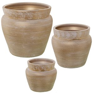 SET MIT 3 GOLD/WEISSEN KERAMIKTÖPFEN °35X33+°26X26+°20X20CM LL60099