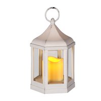 Antique white hexagonal lantern including LED candle
