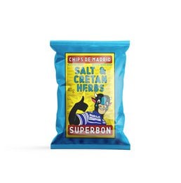 Cretan Herbs Chips 45g, savory potato chips with Mediterranean herbs, ideal for snacking.