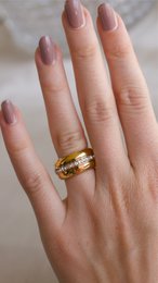 Romane - Wide Crystal Plain Gold Band
