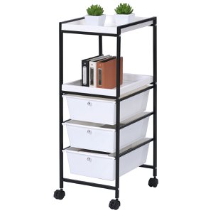 Utility Cart met 2 planken & 3 lades wit met wielen