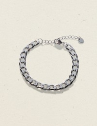 Silver-toned charm bracelet with a chunky, curb-link chain design.