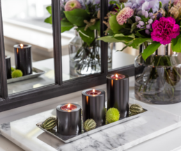 Set of 3 permanent candles Cornelius (Ø 6cm, heights 6/8/10 cm) black, tealight holder heat-resistant 90°