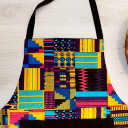 Mashona Grembiule con stampa Bogolan in panno di fango africano fatto a mano con tasca