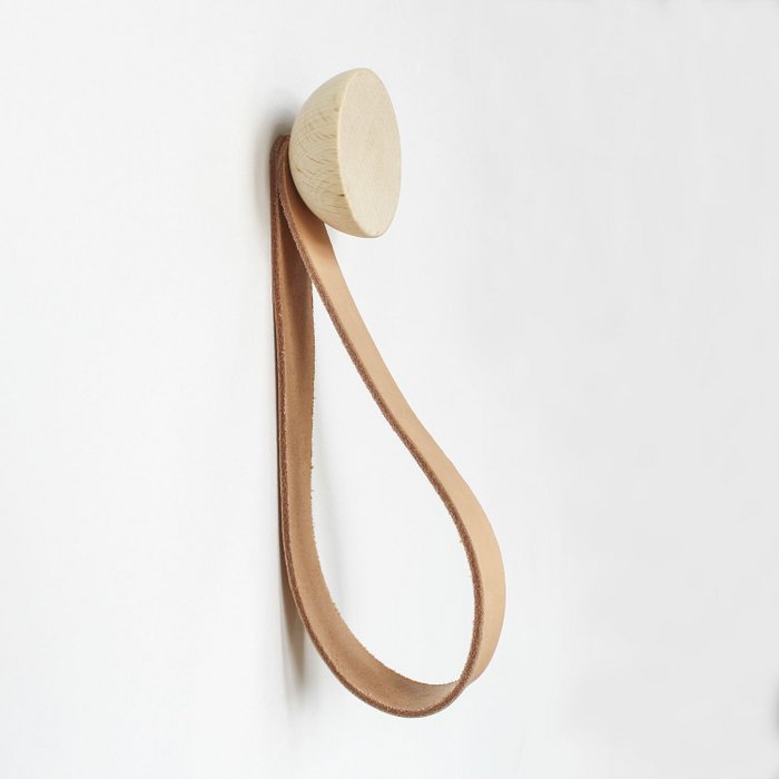 Round Beech Wood Wall Hook / Hanger with Leather Loop