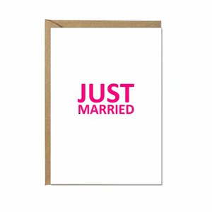 Vouw kaart JUST MARRIED, neon roze