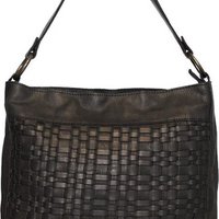 Zwarte schoudertas voor dames van gevlochten leer – elegant ontwerp met zowel een kort als lang hengsel voor veelzijdig draagcomfort.