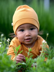 Wollen baby muts - Merinowol - Autumn Blaze