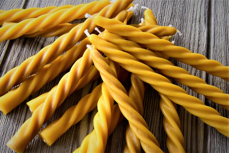 Twisted Beeswax Taper Candle - Pure Beeswax and Cotton wick