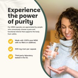  Dietary supplement capsules containing 500 mg of MSM, a natural compound that supports joint health and mobility. The product is made with high-quality ingredients and is suitable for daily use.