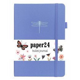 A5 size dot grid notebook with a dragonfly design and floral accents, suitable for bullet journaling.