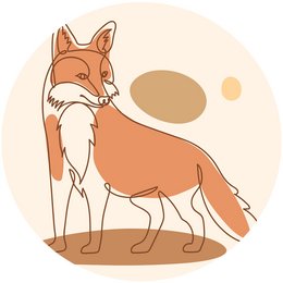 Circular wall art featuring an illustration of a red fox in a minimalist style. Available in sizes ranging from 20cm to 100cm in diameter.