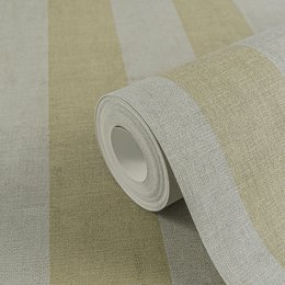  Non-woven wallpaper with minimalist brown and beige striped pattern, suitable for modern and minimalist interior design.