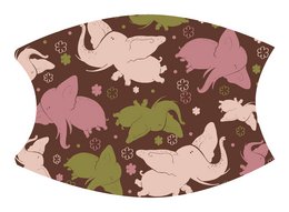 Elephant-patterned face mask, made of soft, breathable fabric with adjustable ear loops for a comfortable fit.