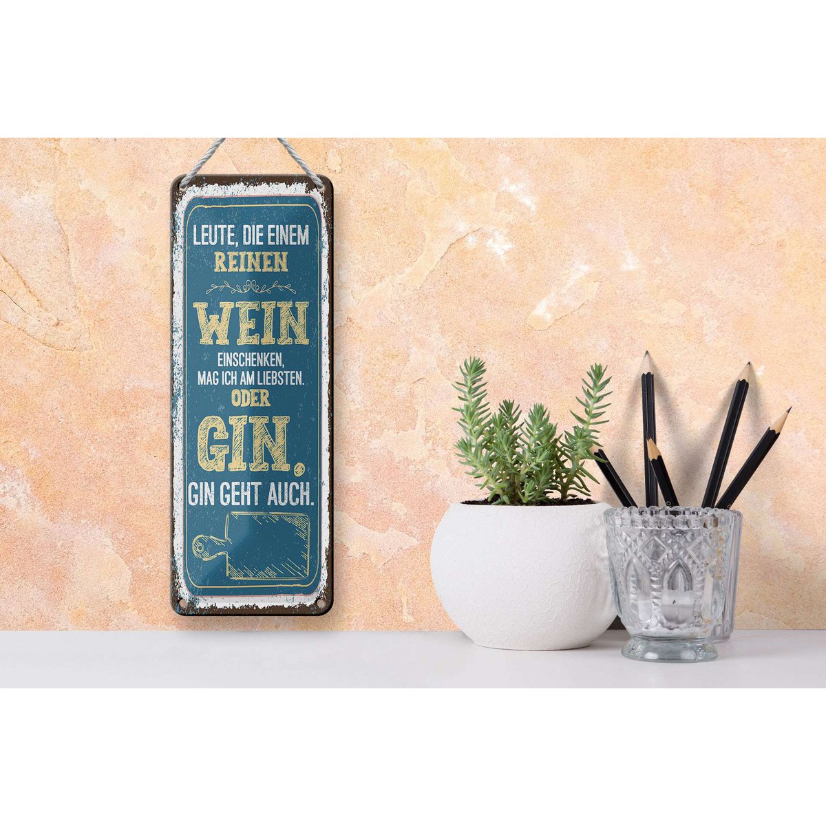 Blechschild Spruch 27x10 cm Leute die einem reinen Wein einschenken Deko Schild