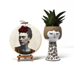 Handmade Embroidery Hoop Wall Art - Frida Khalo Portrait - Textile Wall Decoration (10/15cm)