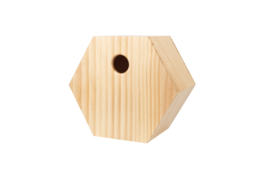  Wooden birdhouse with a simple, minimalist design. Features a natural wood finish and a small circular entrance hole for birds.