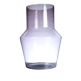  Tall, round, purple glass vase made from recycled materials, suitable for displaying flowers.