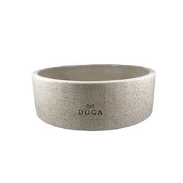 Concrete dog food bowl with DOGA branding, available in small and medium sizes, suitable for pet feeding.