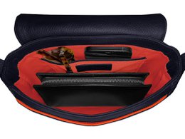 Læder Besace håndtaske - Lake View - Navy - Rød kant