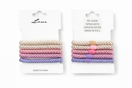  Colorful elastic hair ties set of 5, pastel pink purple beige blue multicolor knitted textured bands