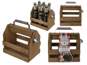Wooden bottle holder with metal bottle opener,