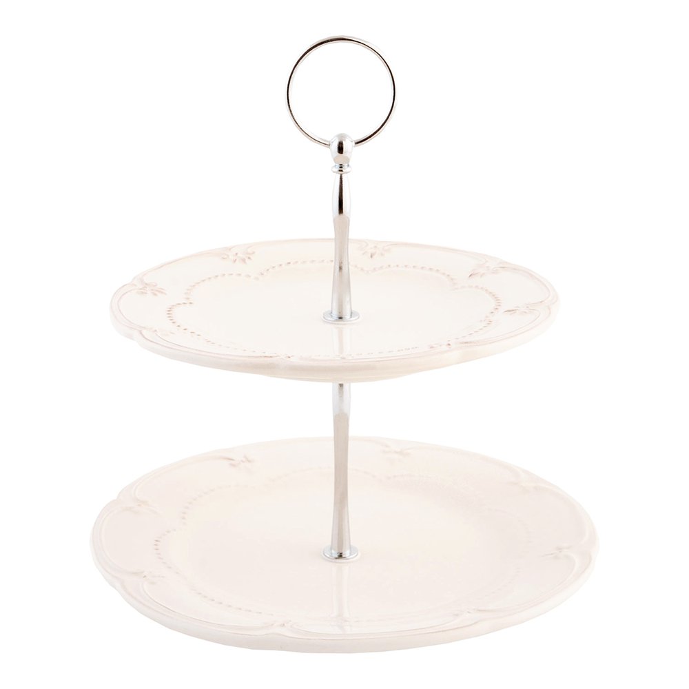 Etagère 2 laags 23 cm Beige Keramiek Roosjes Taartplateau