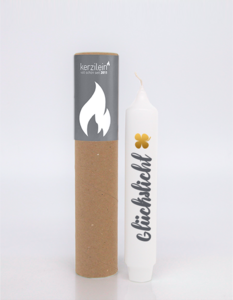 Stabkerze, weiß/anthrazit "GLÜCKSLICHT"