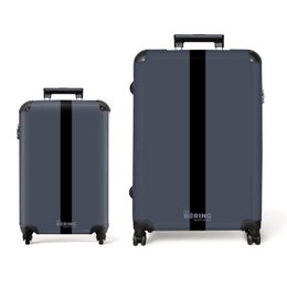  Lightweight blue suitcase with black stripe, available in 3 sizes, made of durable material, with 4 wheels for easy rolling.