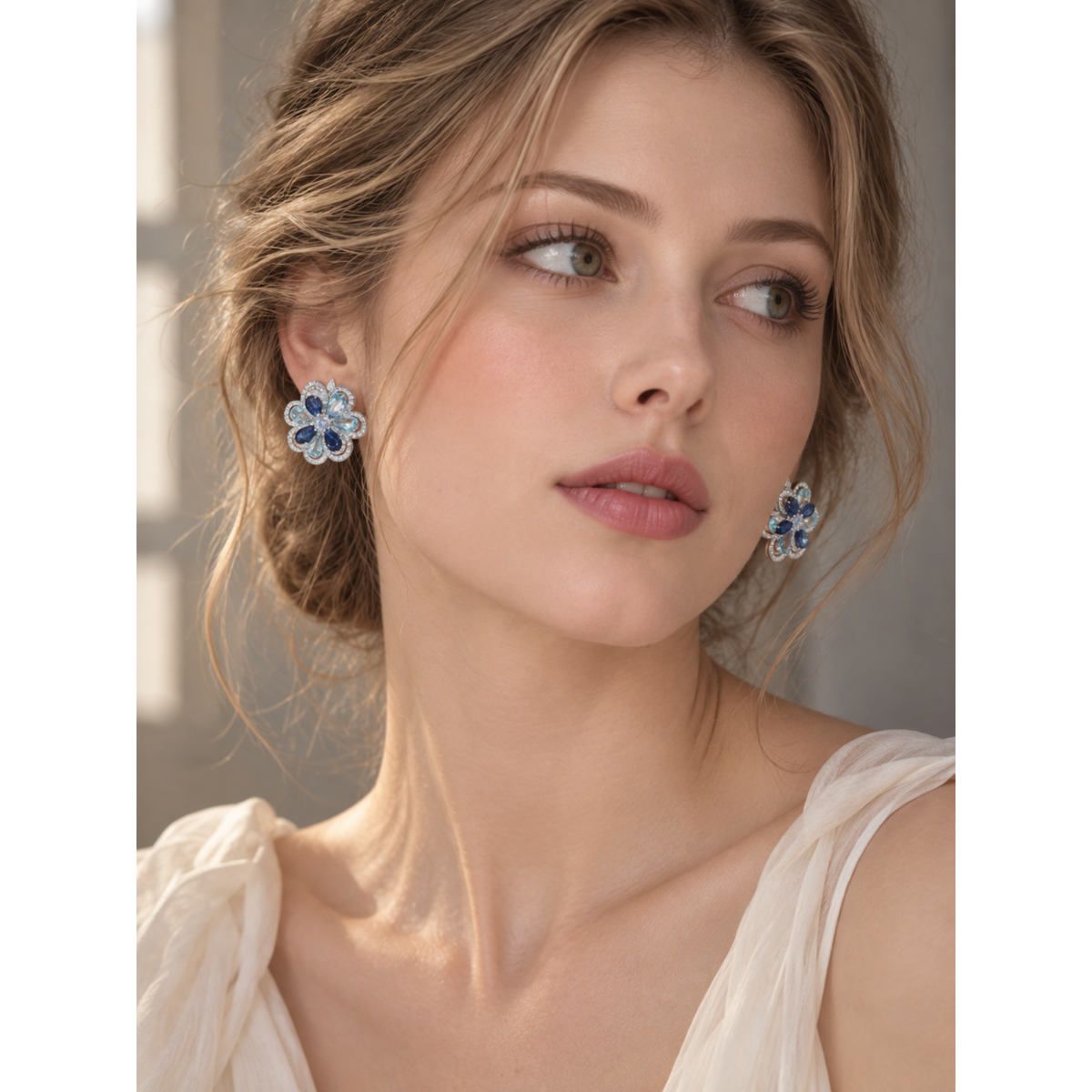 Azure Oil Painting Floral Jewelry Set