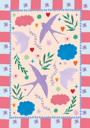  Colorful cards with swallow bird and floral prints, suitable for various occasions.