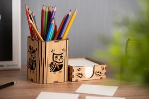 Krea-Wood handgemaakte eiken bureau-organizer