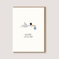 Folding card with envelope - "Stork - Welcome, little boy!"