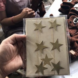 Set biglietti d'auguri Luna-Leena + ghirlanda stelle oro - verticale - L115 cm - oro - carta ecologica - fatto a mano in Nepal