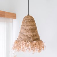 Raffia Boho Lampshade – Hanging Lamp – Pendant Light – Handwoven Ceiling Light with Long Fringes (3 sizes Ø 30/40/50 cm) KALIMA