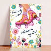 Map Birthday Roller Skating Congratulation Skate Girl Postcard