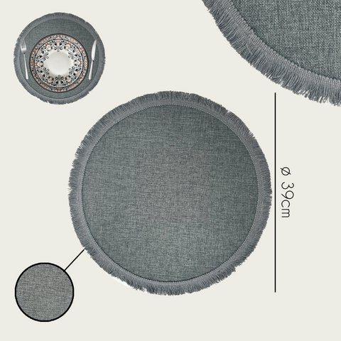 Arca TONDA Placemat Round 39cm, with fringe, anthracite, polyester