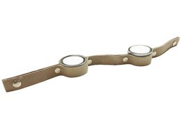 A modern, minimalist tea light holder made of wood in various neutral colors including cognac, black, oyster gray, gray, beige, and green. The design features a long, curved shape with multiple tea light holders.
