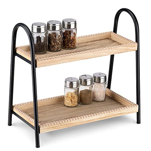 Metal Countertop Organizer, Wooden Shelf, Bathroom Kitchen Shelf